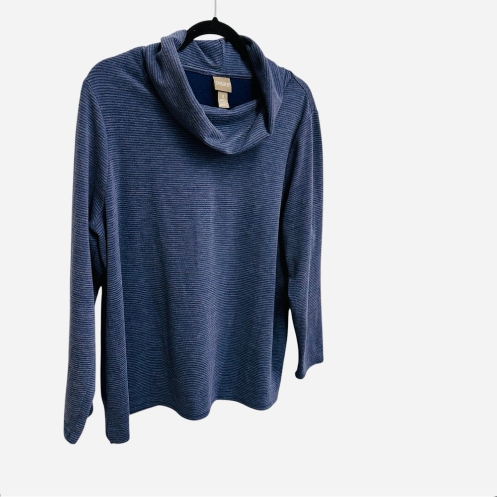 Chico’s super soft blue striped cowl neck pullover sweater Size XL - Picture 6 of 11